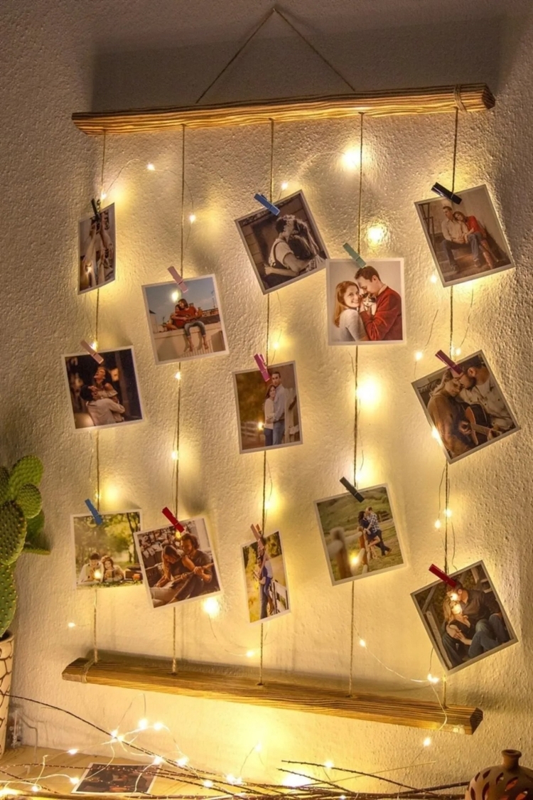 Tasarım Kişiye Özel fotoğraf Dahil Mandallı Jüt Ipli 3 Mt Led Işıklı Dogan Ahşap Çerçeve