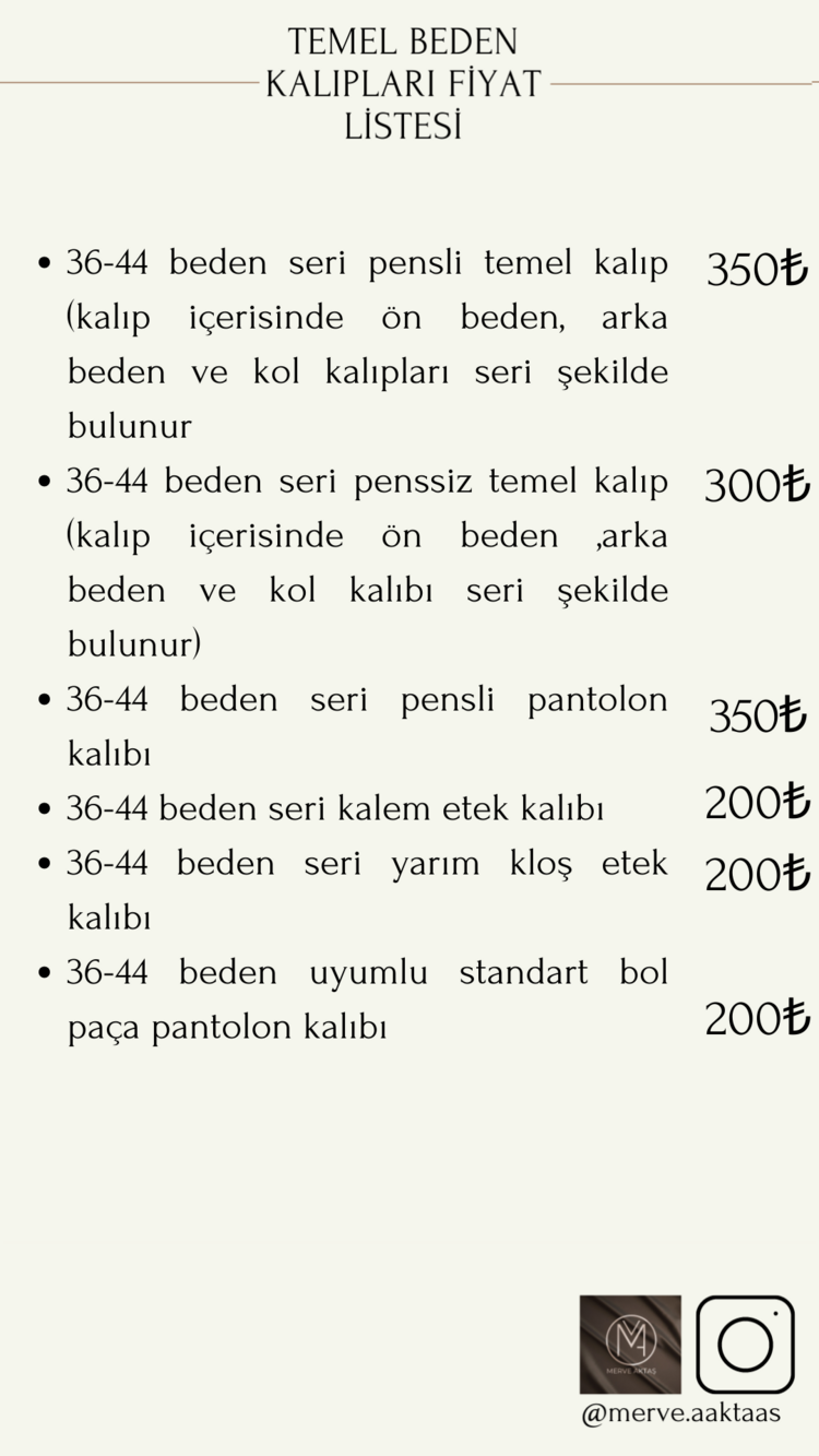 34-44 BEDEN SERİ PENSSİZ TEMEL BEDEN KALIBI