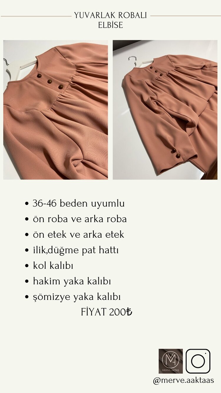 36-46 BEDEN UYUMLU STANDART YUVARLAK ROBALI ELBİSE-FERACE KALIBI