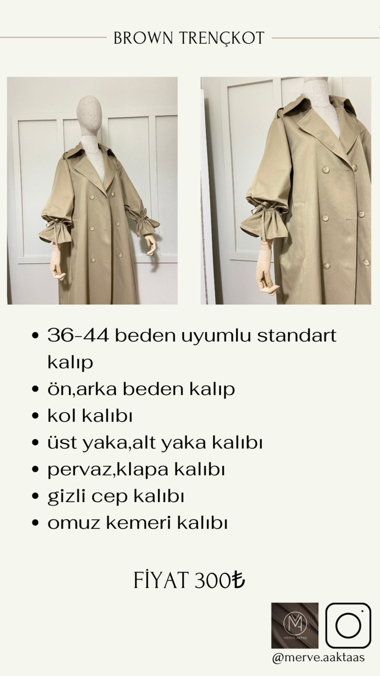 36-44 BEDEN UYUMLU BROWN TRENÇKOT KALIP