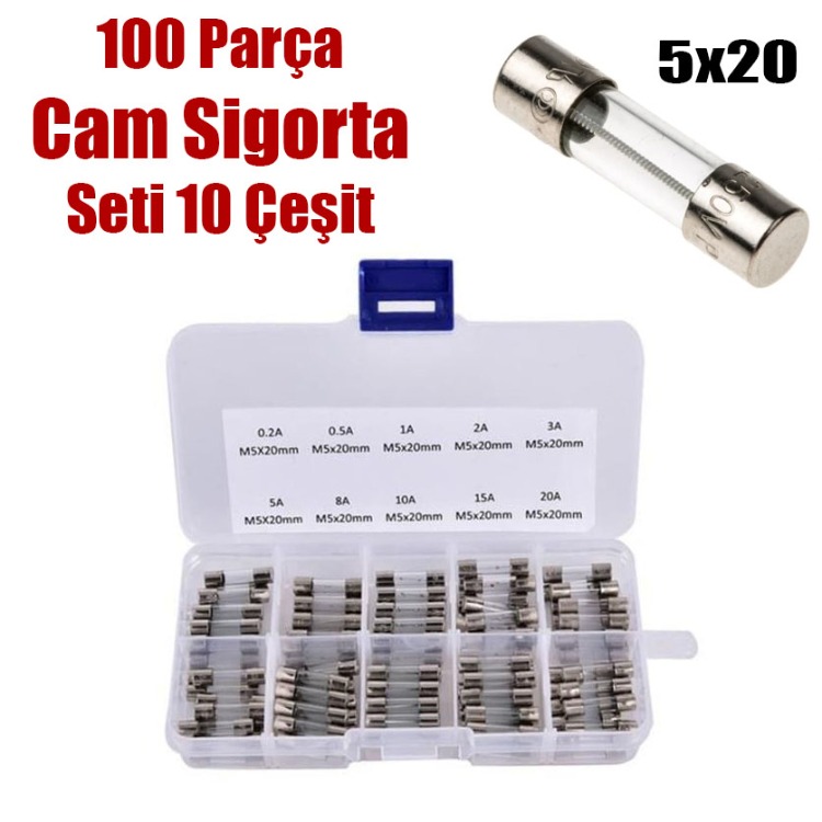 Cam Sigorta Seti 5x20mm 100 Parça Çantalı Set