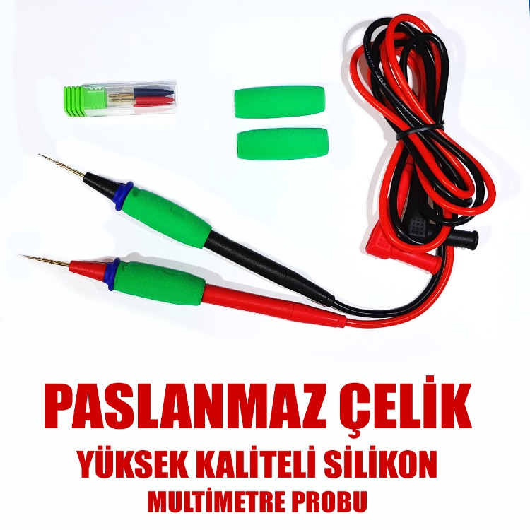 Paslanmaz Çelik İğne Uçlu Silikon Multimetre Probu