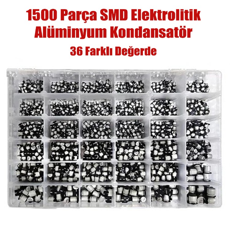 1500 Parça SMD Alüminyum Kondansatör Çantalı Set
