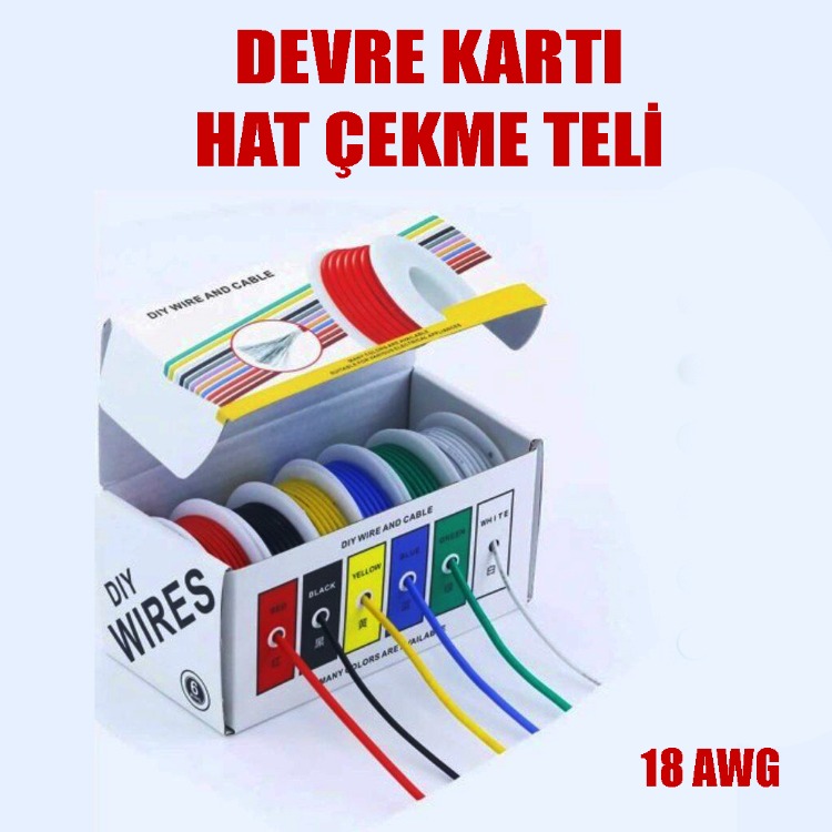Devre Kartı Hat Çekme Teli 18AWG 6 Renk 30 Metre