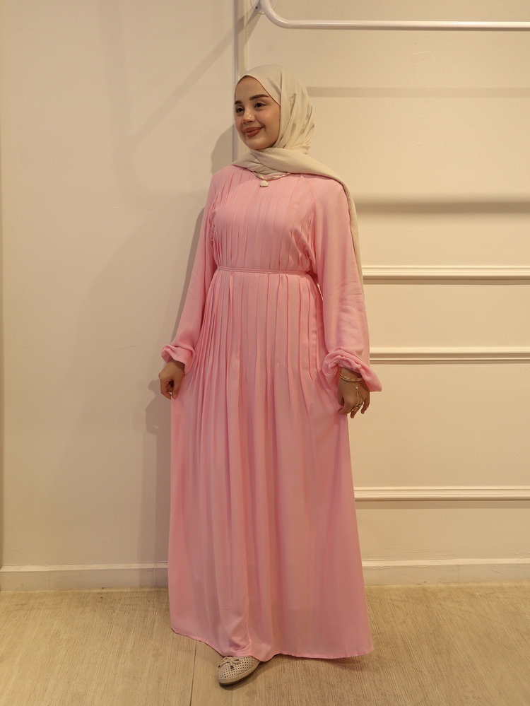Drapeli Elbise Pembe