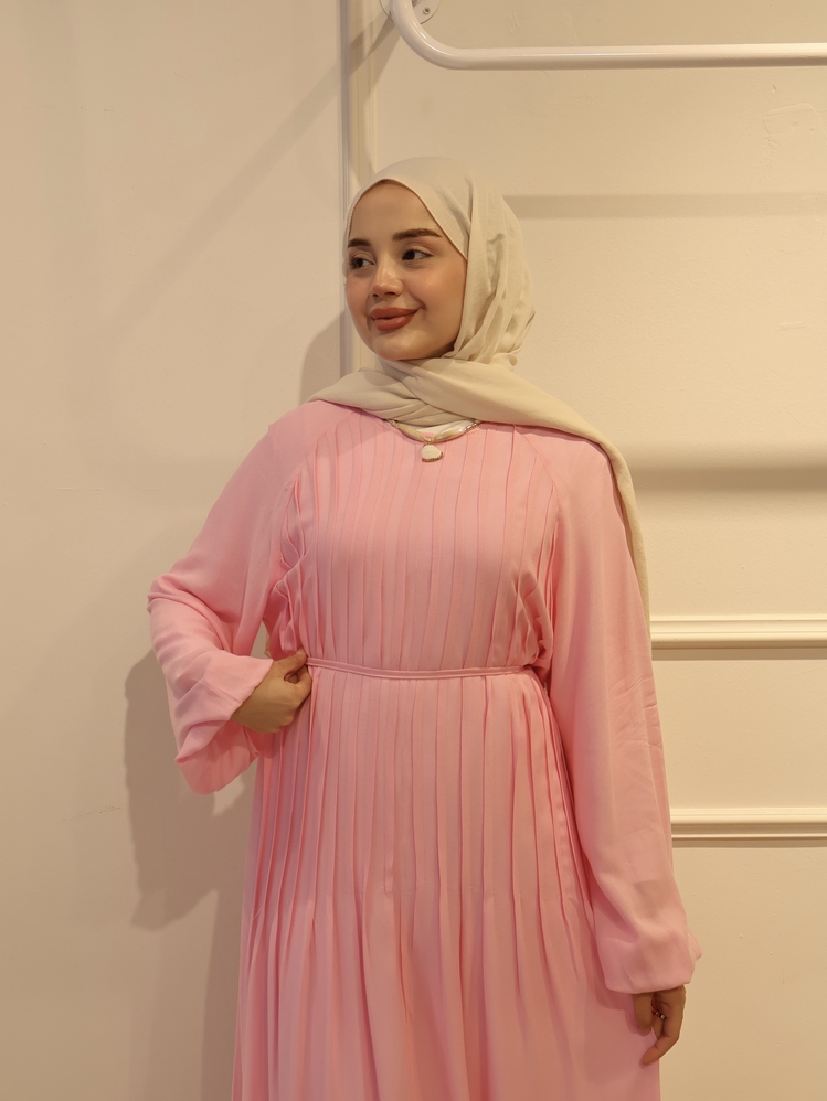 Drapeli Elbise Pembe