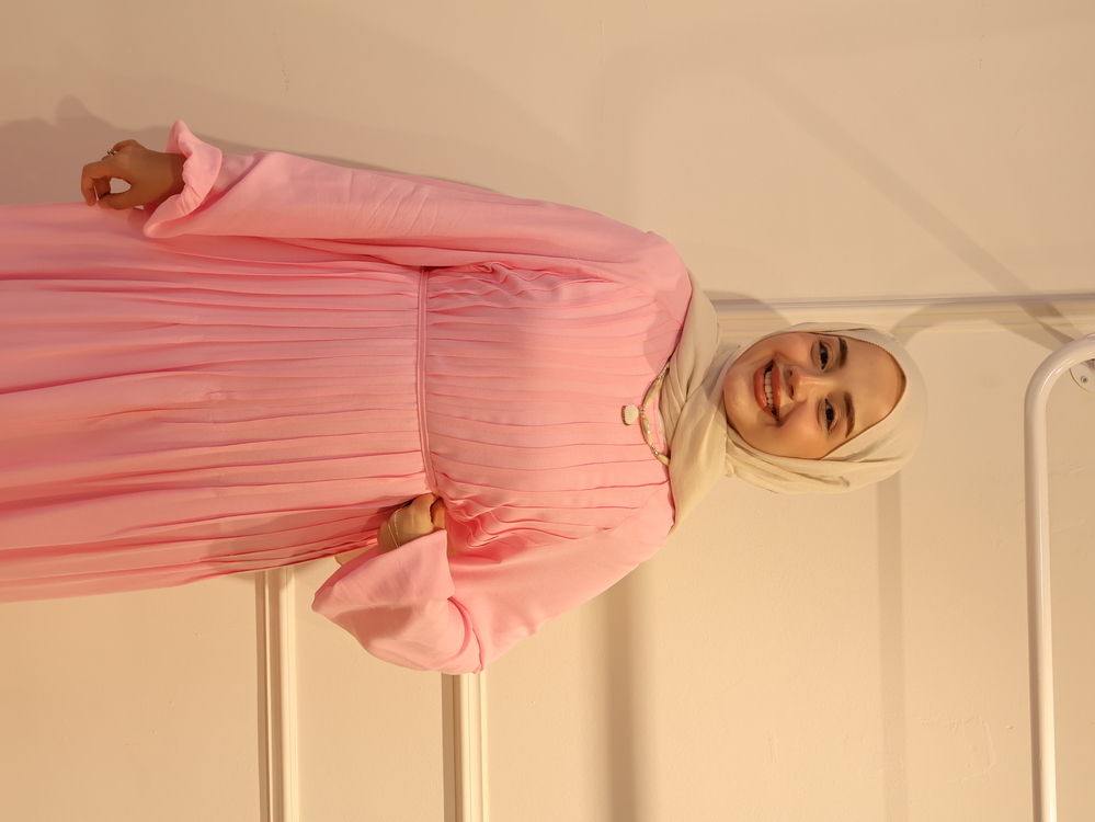 Drapeli Elbise Pembe