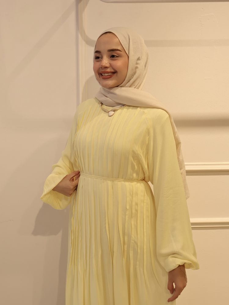 Drapeli Elbise Sarı