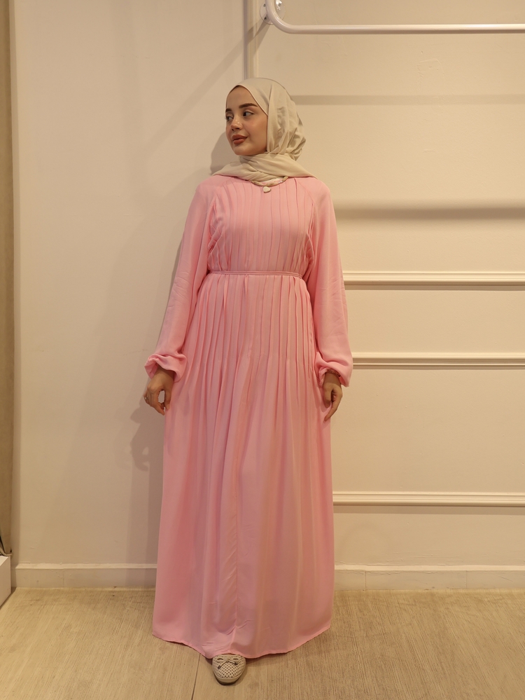 Drapeli Elbise Pembe