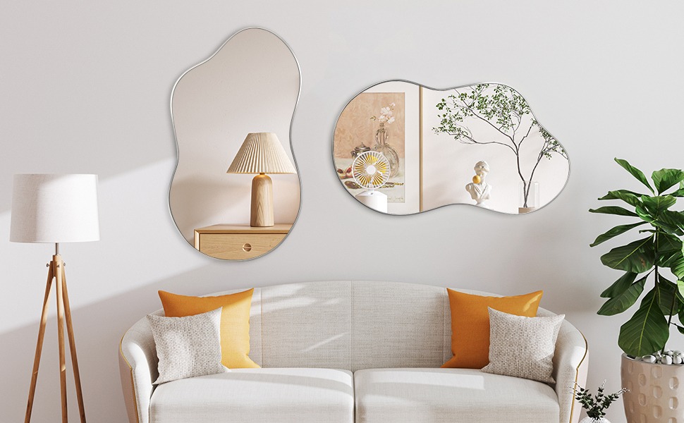 60x90 Asimetrik Gümüş Çerçeveli Dekor Aynası