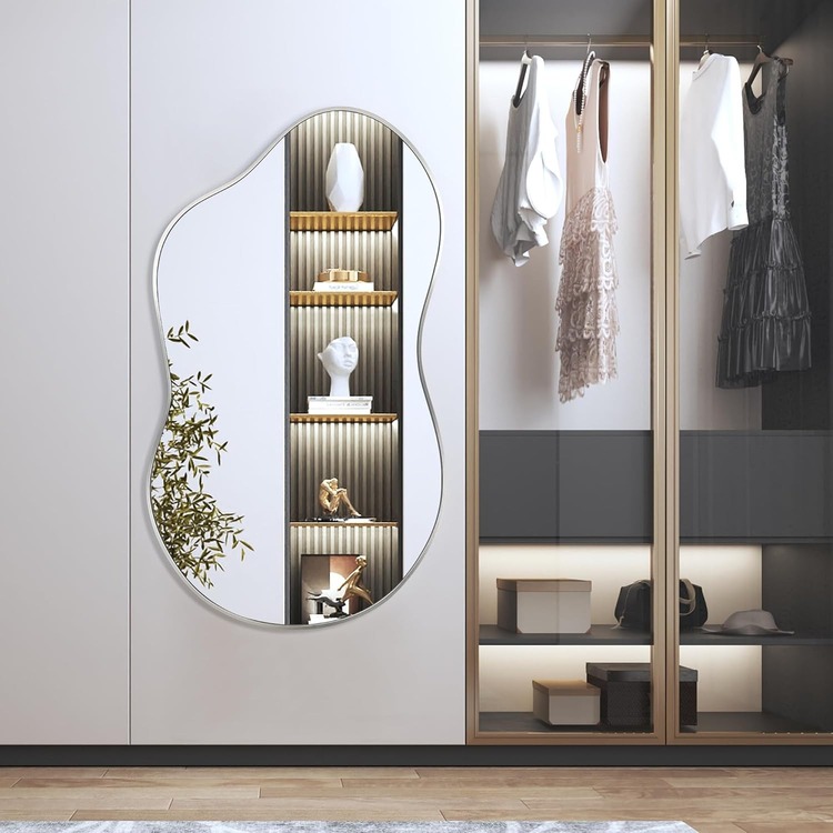 60x90 Asimetrik Gümüş Çerçeveli Dekor Aynası