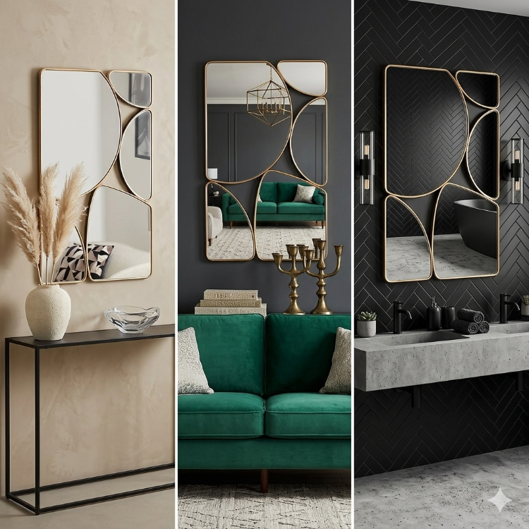 60x100 Asimetrik Gold Çerçeveli Dekor Aynası