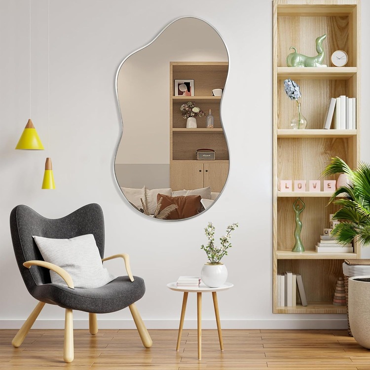 60x90 Asimetrik Gümüş Çerçeveli Dekor Aynası