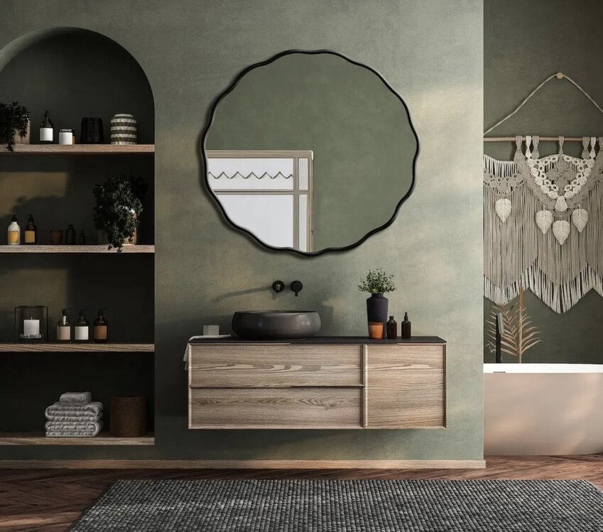 80x80 Asimetrik Siyah Çerçeveli Dekor Aynası