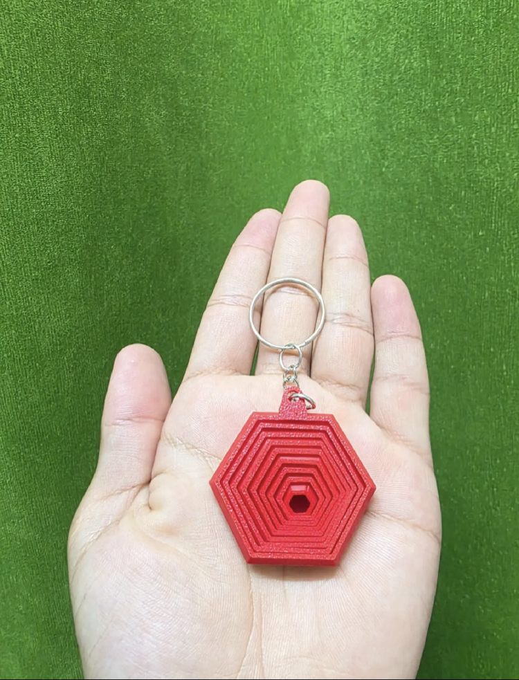 3D Baskı Altıgen Spiral Anahtarlık | Geometrik Tasarım | Renkli Anahtarlık