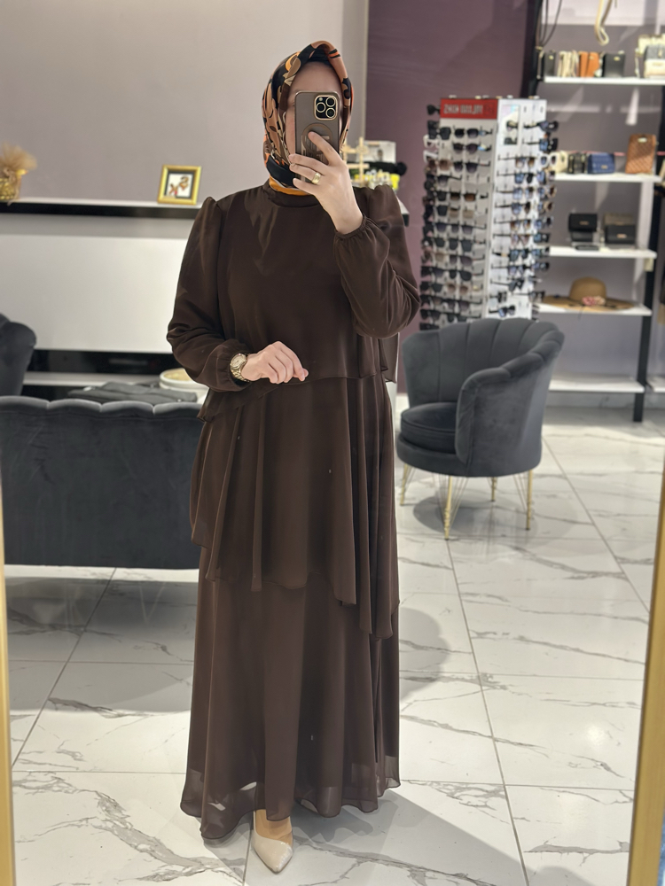 Kahverengi Şifon elbise