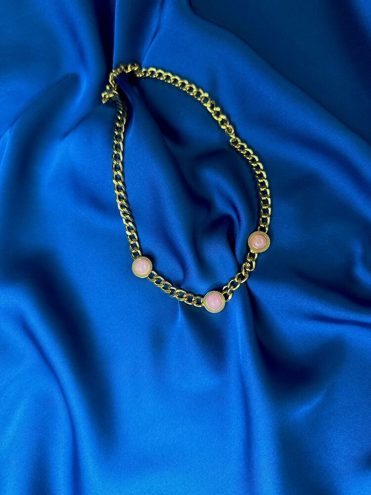 Doğal Taş Gold Çelik Kolye