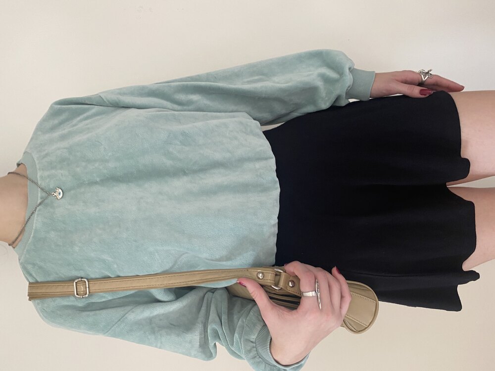 Mavi kadife sweat