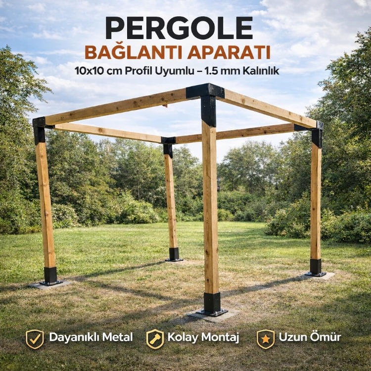 Ahşap Pergola Pergole 10x10cm 90° Kamelya Montaj Aparatı Demir Bağlantı Braket Bungalov Ev