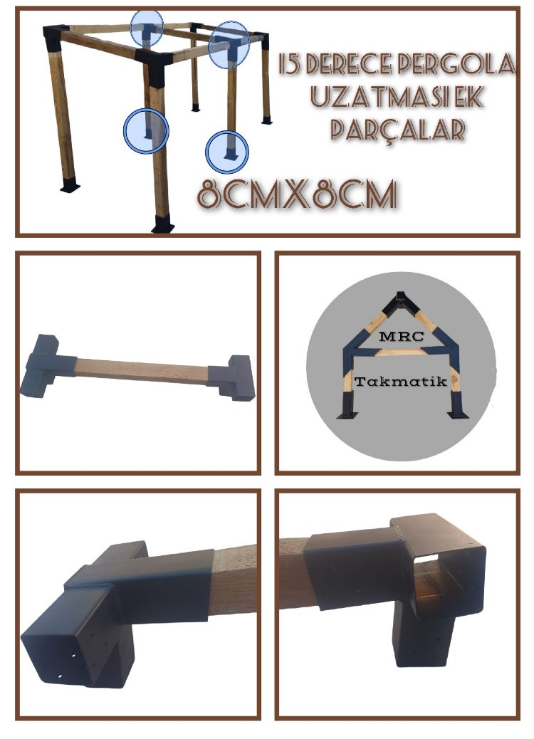 15° Eğimli Çatı Uzatma Ek Seti – 8x8 cm Çardak Pergola Bahçe gölgelik kamelya