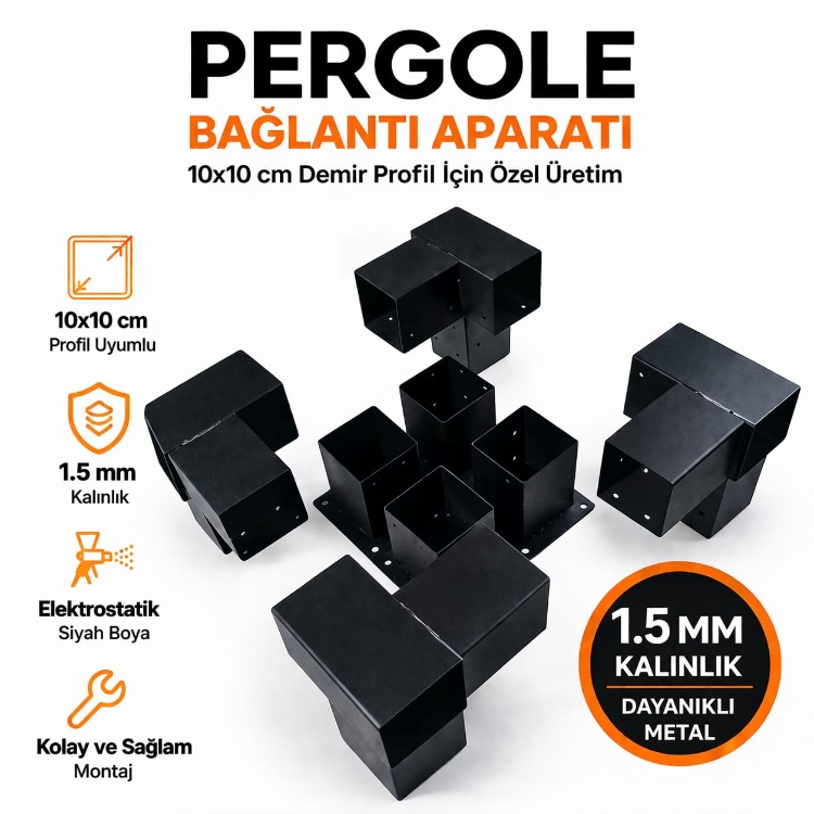 Ahşap Pergola Pergole 10x10cm 90° Kamelya Montaj Aparatı Demir Bağlantı Braket Bungalov Ev