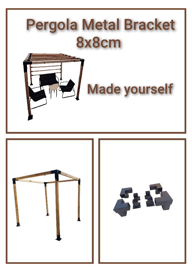 Ahşap Pergola Pergole 8x8 cm 90° Kamelya Montaj Aparatı seti Demir Bağlantı Braket Bungalov Ev