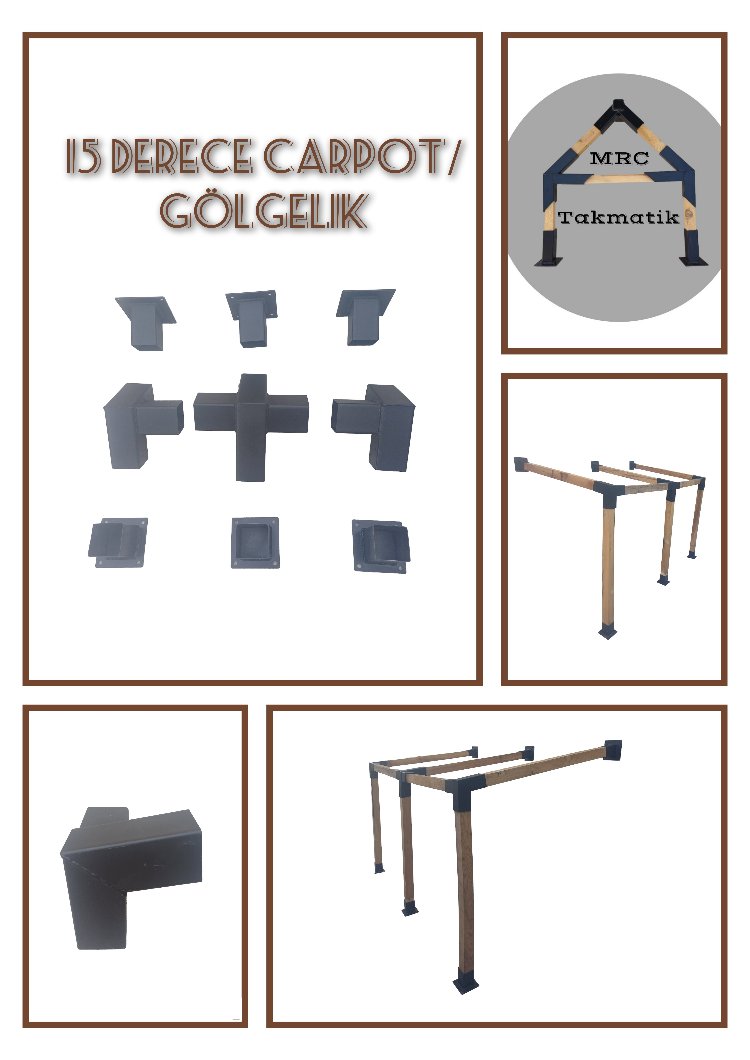 15° 8x8 cm Ev Kapı Gölgelik Carport Pergola Duvar Montaj Seti Demir Bağlantı Braket Çadır