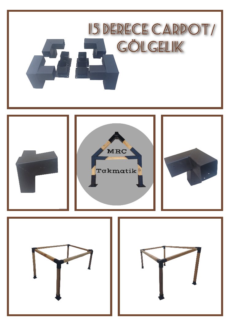 Ahşap Pergola Pergole Kamelya 8x8 cm 15° eğimli Montaj Aparatı Demir Bağlantı Braket