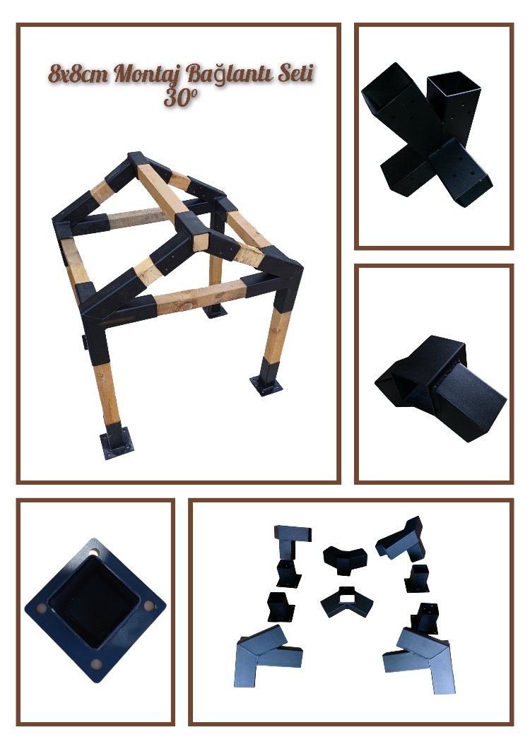 Garajı Carport Külübe Çatı Pergola Kamelya Montaj Aparatı 8x8 cm – Demir Bağlantı Braketi