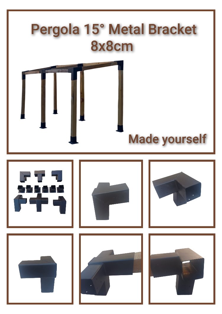 Ahşap Pergola Pergole 8x8 cm 15° Kamelya Montaj Aparatı Demir Bağlantı Braket Bungalov Ev