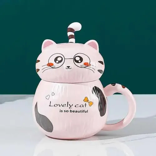 KEDİLİ KAPAKLI KUPA BARDAK
