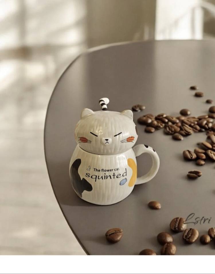KEDİLİ KAPAKLI KUPA BARDAK