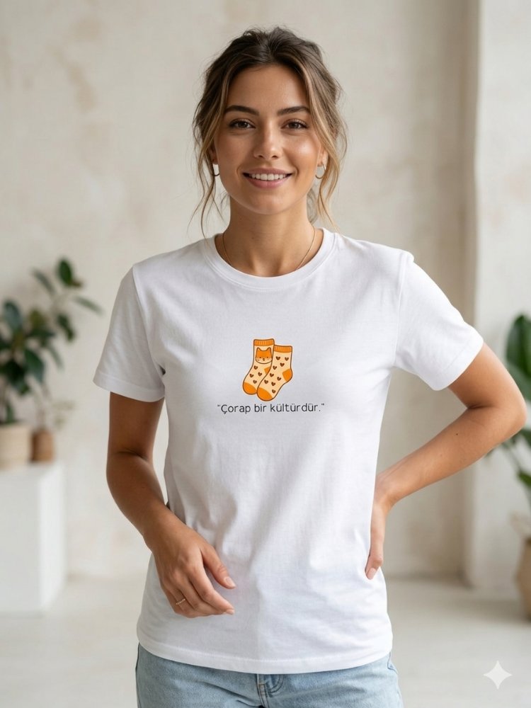 BASKILI BEYAZ T-SHIRT