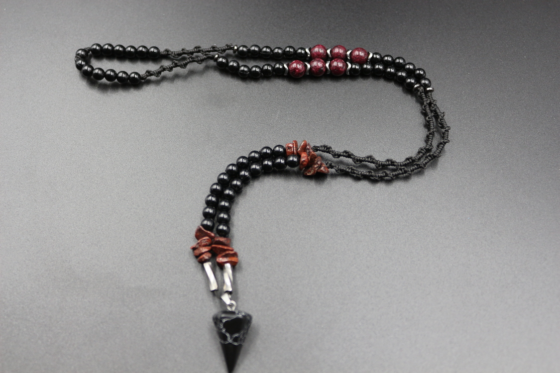 Obsidyen ve Kırmızı Granat El Yapımı Eşsiz Tasarım Kolye