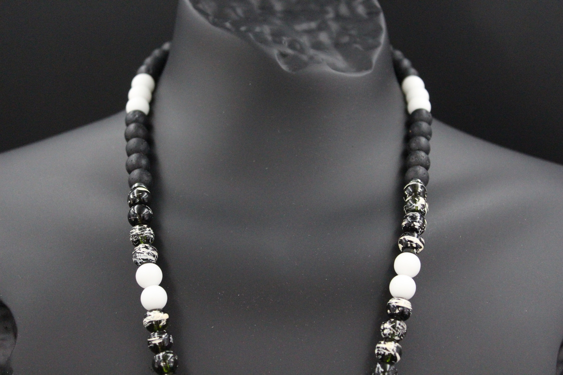 Handmade Volcanic Stone Necklace with 'Bird Claw' Pendant & Opalite – Ethnic Amulet