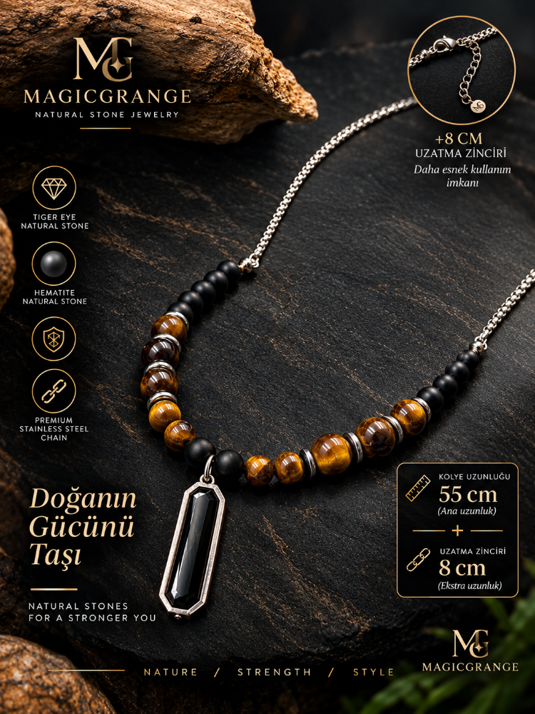 “Kenso Elegance – Doğal Taş Erkek Kolye, Güç ve Zarafet”