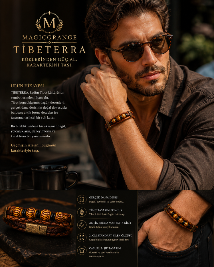 TIBETERRA Erkek Gerçek Dana Derisi – Tibet Antik Bronz Manyetik 21 c