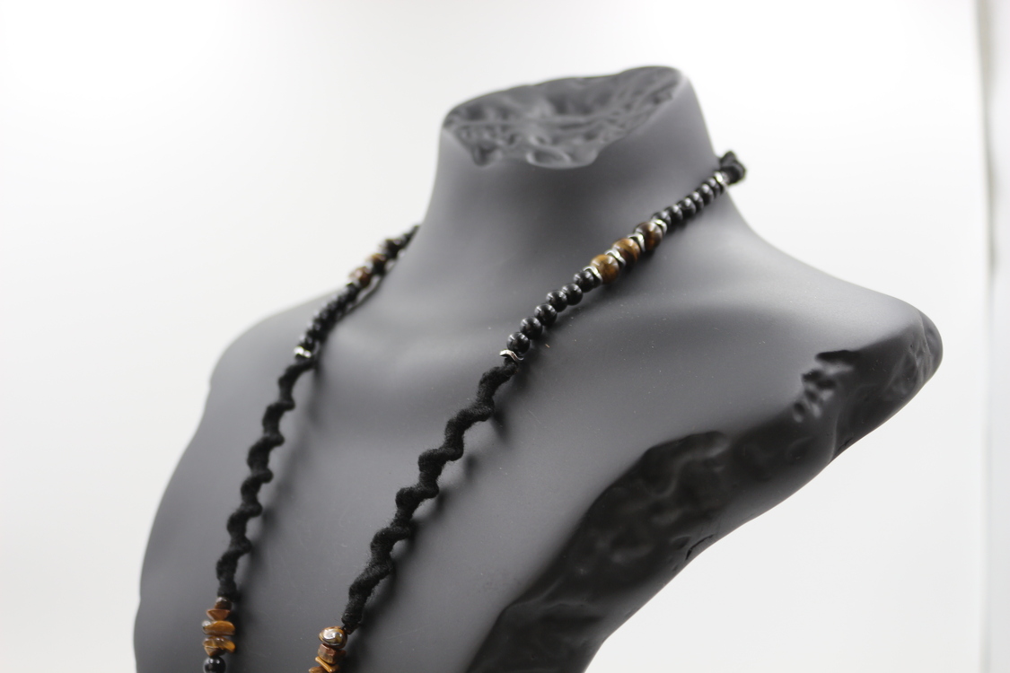 Handmade Men's Natural Stone Necklace – Tiger's Eye with Compass Pendant, Unique & Spe