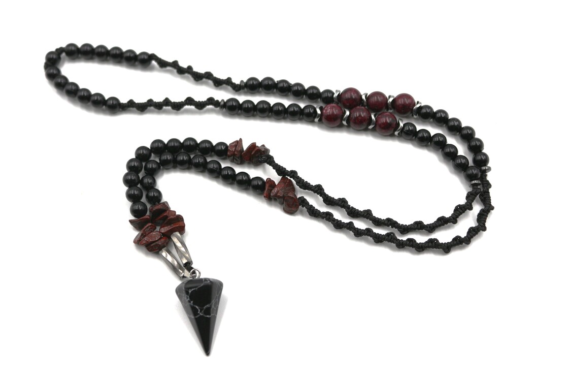 Obsidyen ve Kırmızı Granat El Yapımı Eşsiz Tasarım Kolye