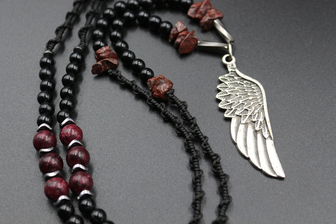 Unique Angel Wing Necklace with Natural Garnet and Ruby - A Handcrafted Treasure