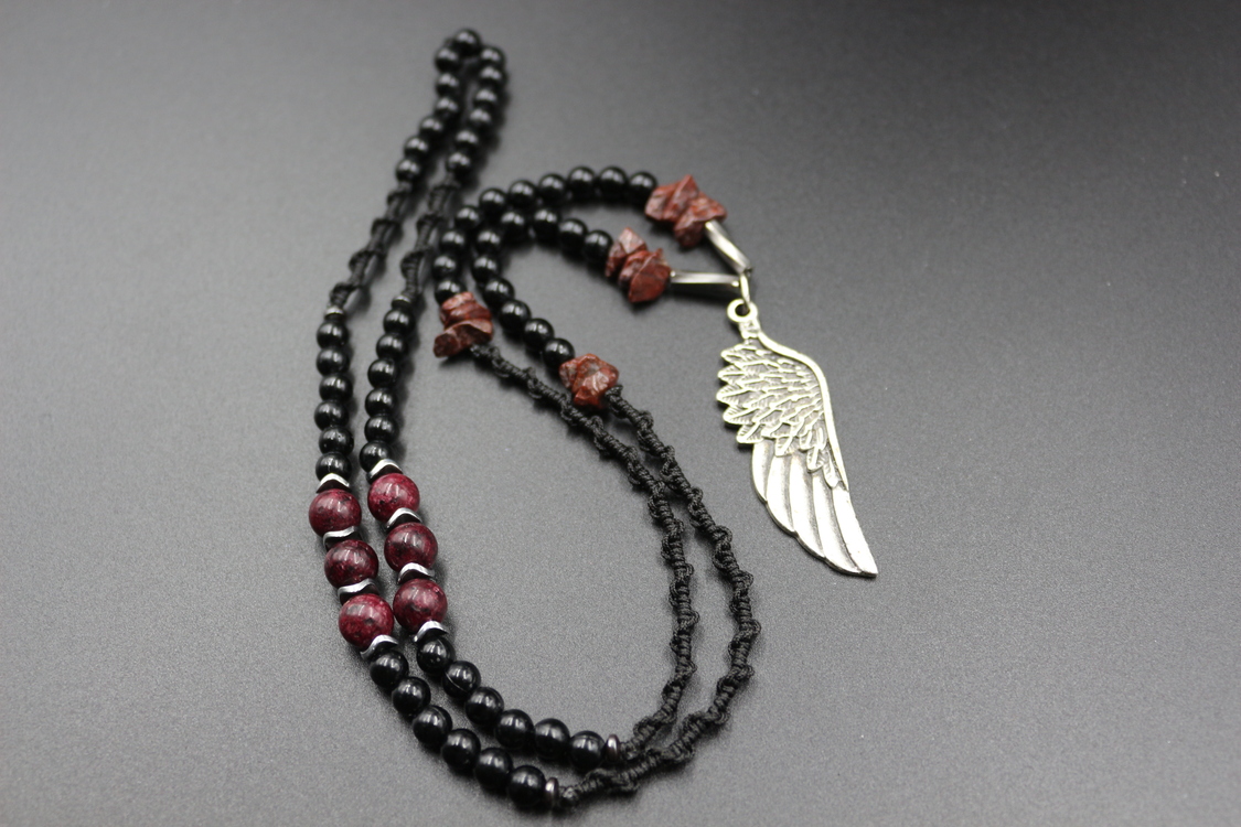 Unique Angel Wing Necklace with Natural Garnet and Ruby - A Handcrafted Treasure