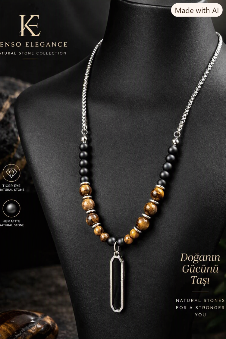 “Kenso Elegance – Doğal Taş Erkek Kolye, Güç ve Zarafet”
