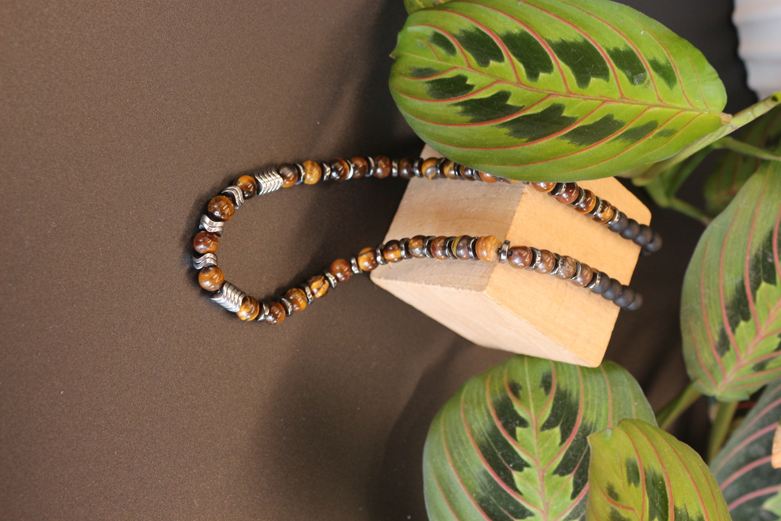 Tiger's Eye, Hematite, and Black Onyx Necklace, Unique Handmade Necklace