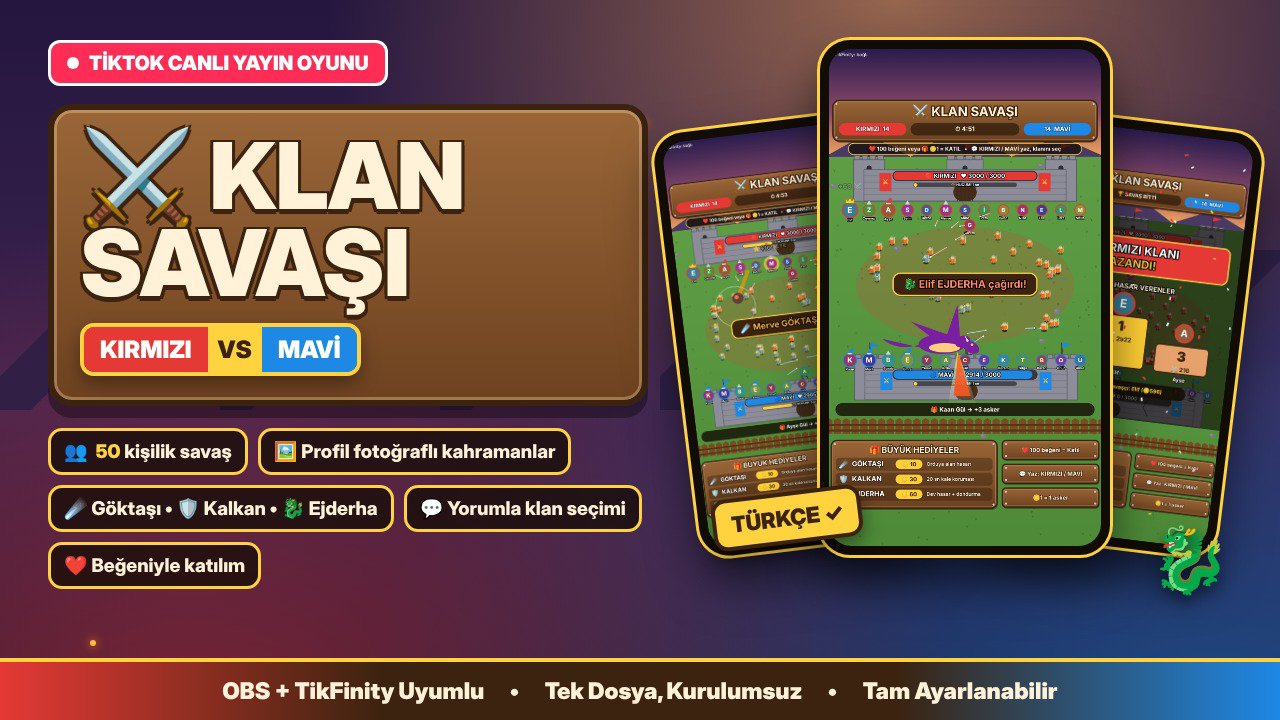 KLAN SAVAŞI – TikTok LIVE Hediye Etkileşimli Kırmızı vs Mavi Savaş Oyunu