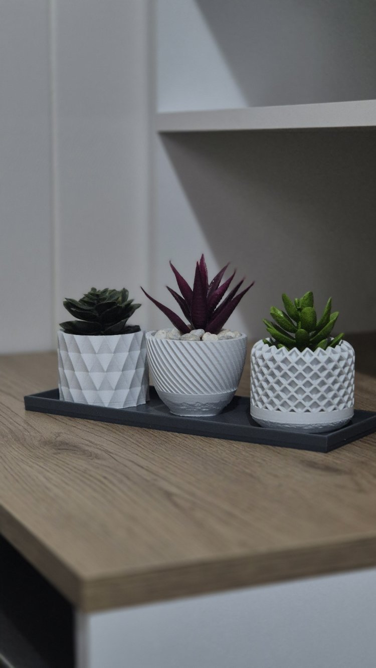 Modern 3'lü Dekoratif Mini Saksı Seti