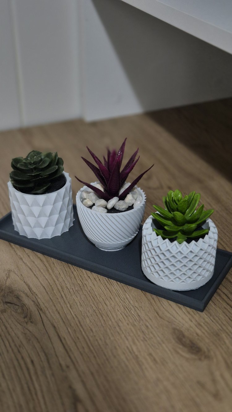 Modern 3'lü Dekoratif Mini Saksı Seti