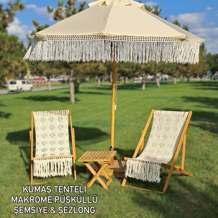 Makrome püsküllü kumaş şemsiye