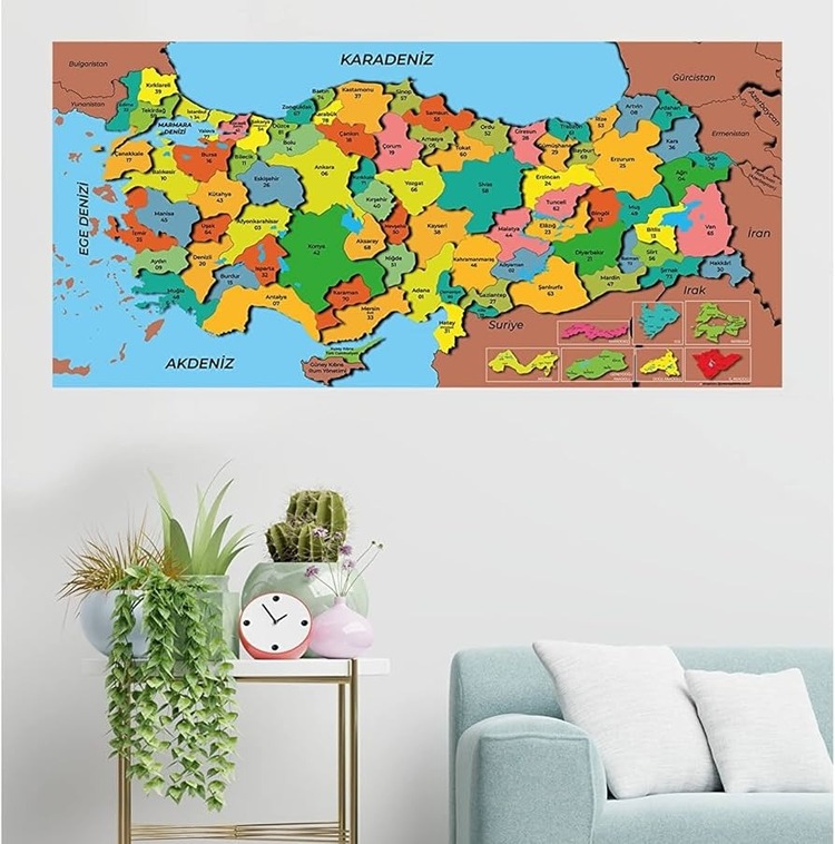 Statik Kağıt Renkli Türkiye Haritası 56X118 CM