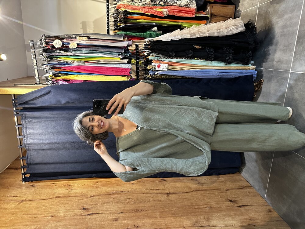Tek Düğmeli Oversize Keten Bluz