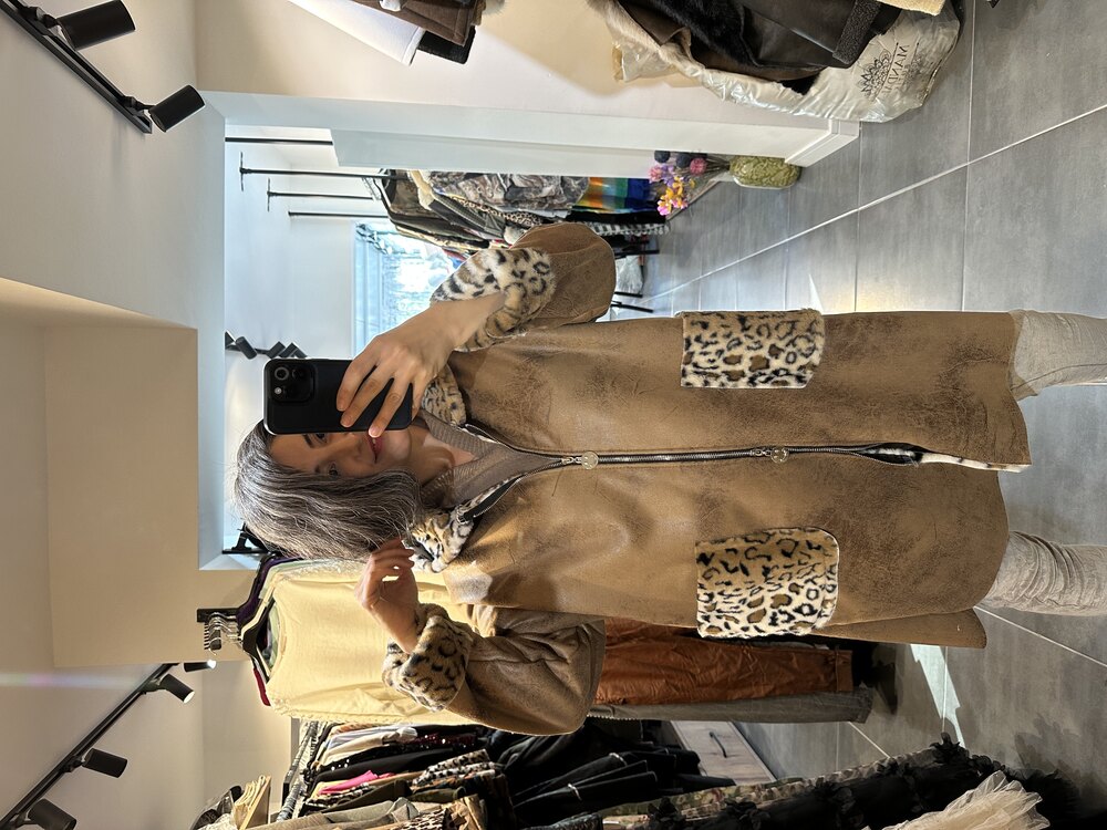 Leopar İçi Peluş Çift Fermuarlı